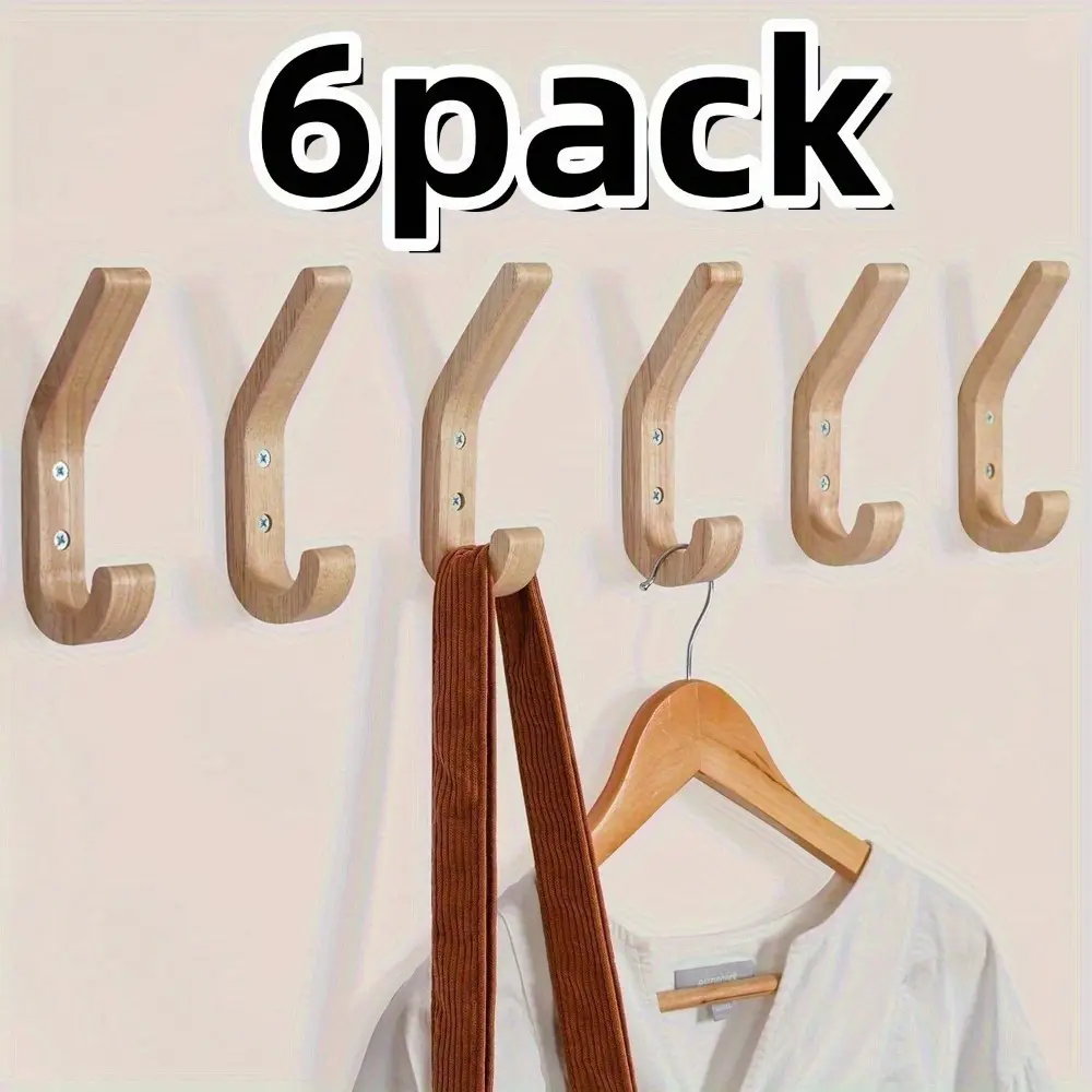 6Pcs/Set Wooden Coat Hooks Wall Hooks,Vintage Wood Wall Hooks Organizer,Heavy Duty Wall Mounted Hooks for Hanging Coats,Key,Cap,Cap,Halloween Christmas Party Gifts,Hand Tools Kits