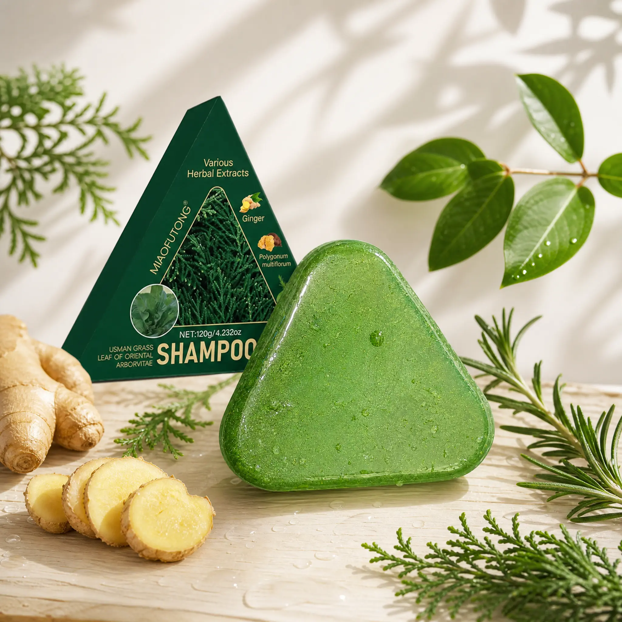 Herbal shampoo bar with oriental arborvitae leaf, rosemary, ginger & polygonum multiflorum, natural scalp & hair care