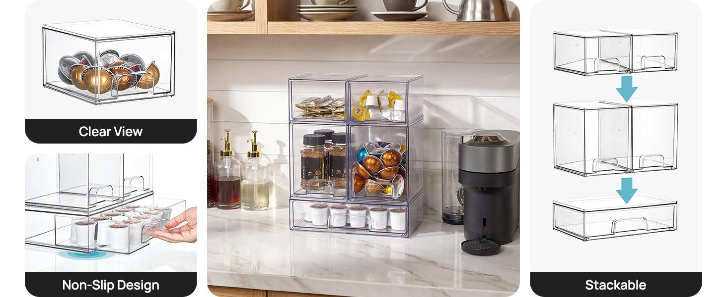 【Bottles Station】Vtopmart Stackable Nursery Set of 5/8 Clear Plastic Organizer Bins for Makeup Beauty Supplies Vanity Bathroom Cabinet Pantry, Multi-Size Flexible Design BPA-Free Safe Water&Dust Proof,dorm essentials,home decor