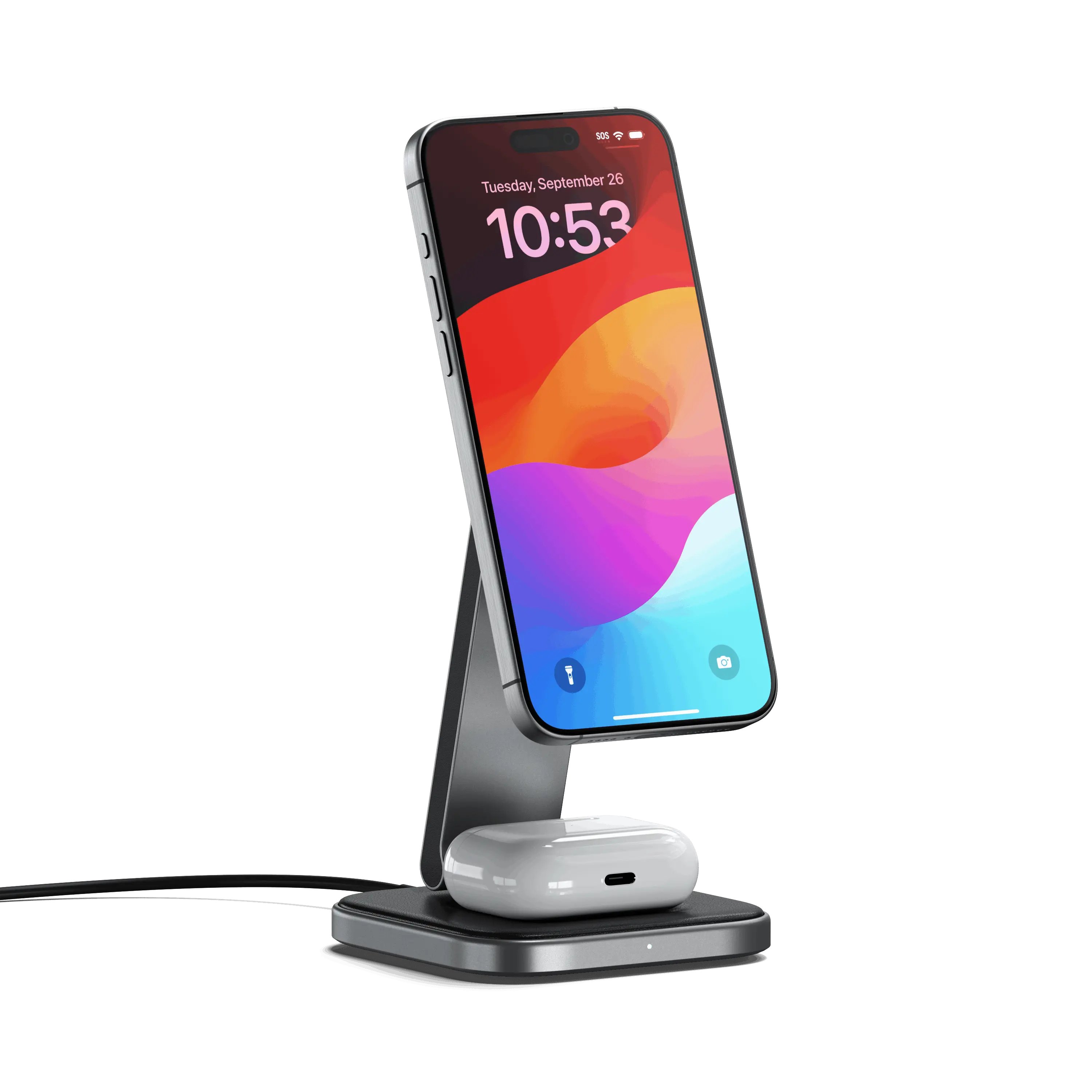Satechi 2-in-1 Durable Foldable Qi2 Wireless Charging Stand Combo - 15W MagSafe Magnetic Charger for iPhone & AirPods, Portable Travel Option with Sturdy Hinge Fold, Foldable Base, USB-C