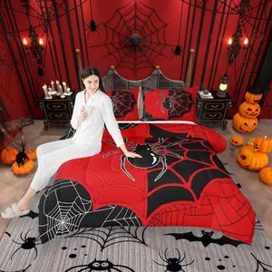Feelyou Black Spider Animal Themed Digital Print Bedding Set - Breathable Multi-Size Halloween Comforter & Duvet Insert, Red Black Fashion Design for Boys' Room Decor