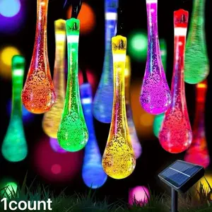 Solar Powered LED String Lights, Multicolor Water Drop Design, Waterproof Outdoor Decor, Christmas Garden Decoration, Patio & Yard Lighting