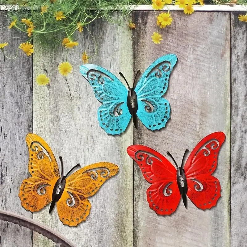 Vintage Butterfly Wall Art Ornaments Set, Wall Mounted, 3pcs Artistic Metallic Butterflies for Home Decoration, Ideal for Weddings, Parties, Festive Settings, Home Decor Products, Decoration Items