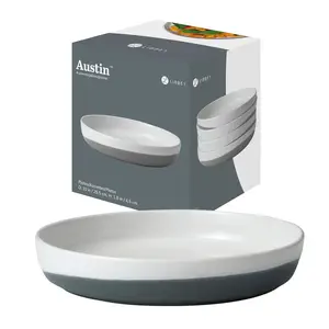 Libbey Austin Basalt Blue Porcelain Dinner Plates, Coupe Style Blue Dinner Plates Set of 4, Stackable Ceramic Plates Set for Holidays, Daily Use