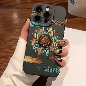 Fashion Leopard-print & Sunflower Pattern Phone Case, Smartphone Casing, Anti-drop Shockproof Protection Phone Protective Cover, Phone Accessory Compatible with iPhone 11 12 13 14 15 16 Pro Max/Pro/Plus