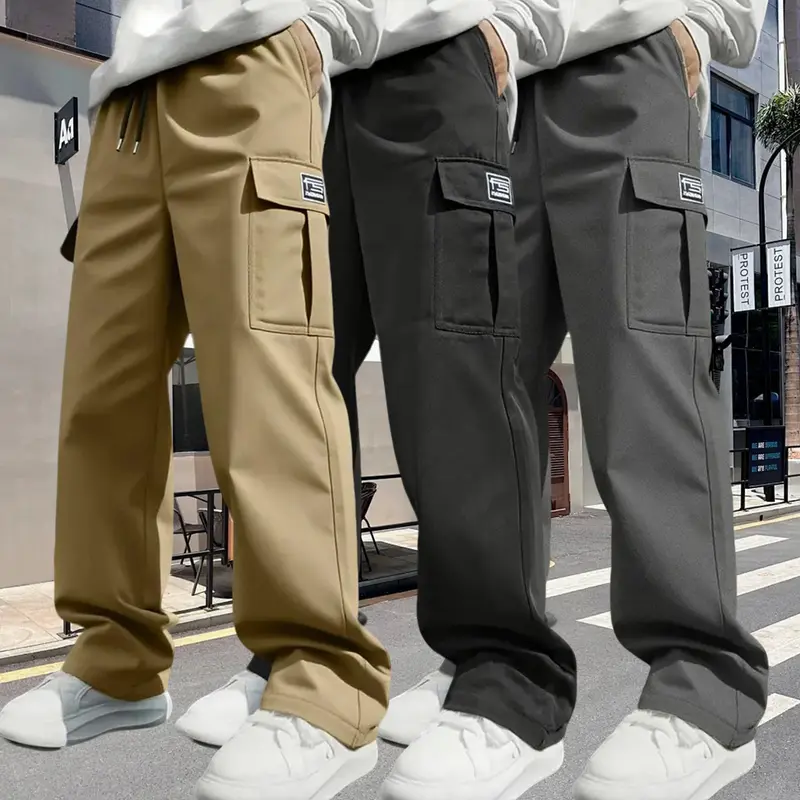 Men's Straight-Leg Work Pants 3-Pack - Multi-Pocket, Utility-Cargo Style, Full-Length, Form-Fitting, All-Season Versatile for Construction Work, Hiking Trips, Everyday Wear, Men's Work Pants, Utility Style, Full Length Men's Pants