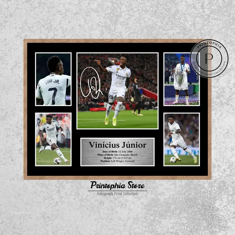 Digital Vinicius Jr Signed Poster, Football Autograph Print, Real Madrid Wall Art, Downloadable Brazil Soccer Star Gift for Vini Jr Fans Poster (PRODUCT DOES NOT INCLUDE FRAME)