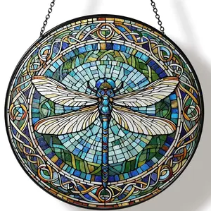 Dragonfly Stained Glass Suncatcher: Dragonfly Gift for Women, Window Hanging Wall Decor, Handmade Garden Home