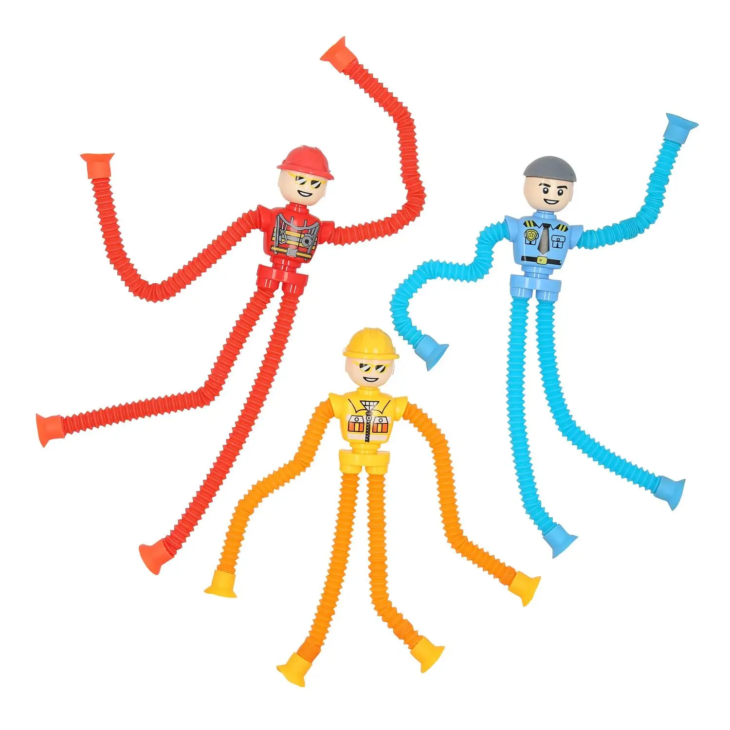 Career-Themed Action Figures Miniature Set - 3"x6" Fireman & Server Worker Toys with Expanding Limbs, 12-Pc, for Pretend Play, Classroom Prizes, Career-Themed Events