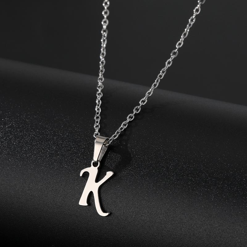 Stainless Steel English Alphabet 26 A-Z Letter Necklace Pendant Women Men Capital Initial Name Necklace Birthday Gift for Girl Couple Friends