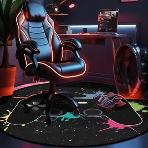 Colorful Gaming Controller Carpet, Cyberpunk Style Round Rug, Large Swivel Chair Protection Pad, Stain-resistant, wear-resistant, and washable,Suitable for study rooms, living rooms, bedrooms, e-sports rooms, gaming rooms, and boys' bedrooms; trendy home