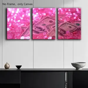 Money Pattern Canvas Painting without Frame, 3 Counts/set Creative Wall Art Painting, Wall Art Decor for Home Living Room Bedroom Office