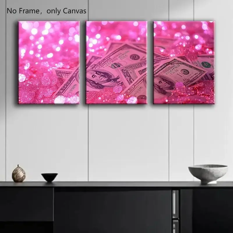 Money Pattern Canvas Painting without Frame, 3 Counts/set Creative Artistic Wall Art Painting, Hanging Wall Art Decor for Home Living Room Bedroom Office, Artwork