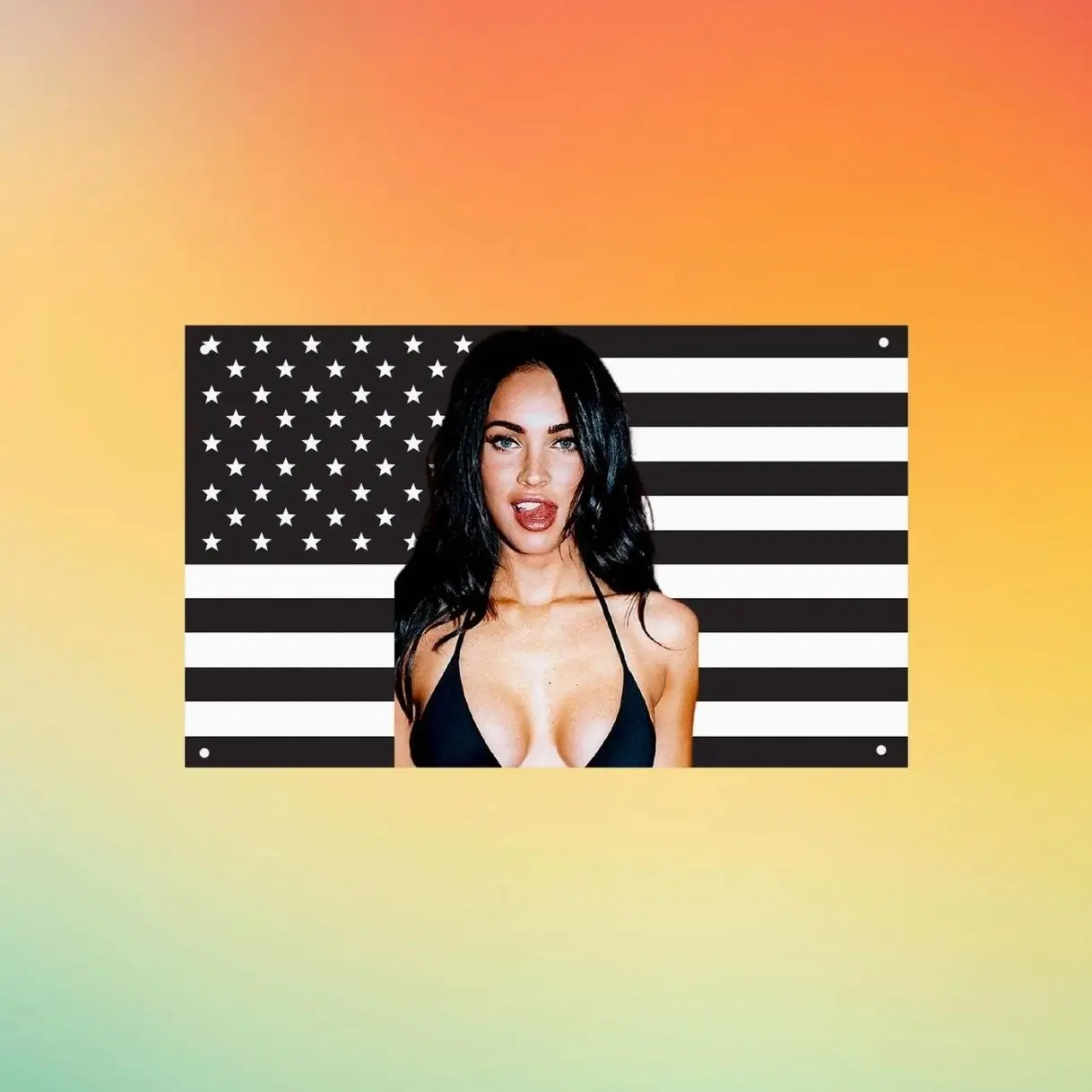 Megan Fox Black & White American Flag Wall Tapestry, Transformers Actress Fan Flag, Celebrity Room Decor