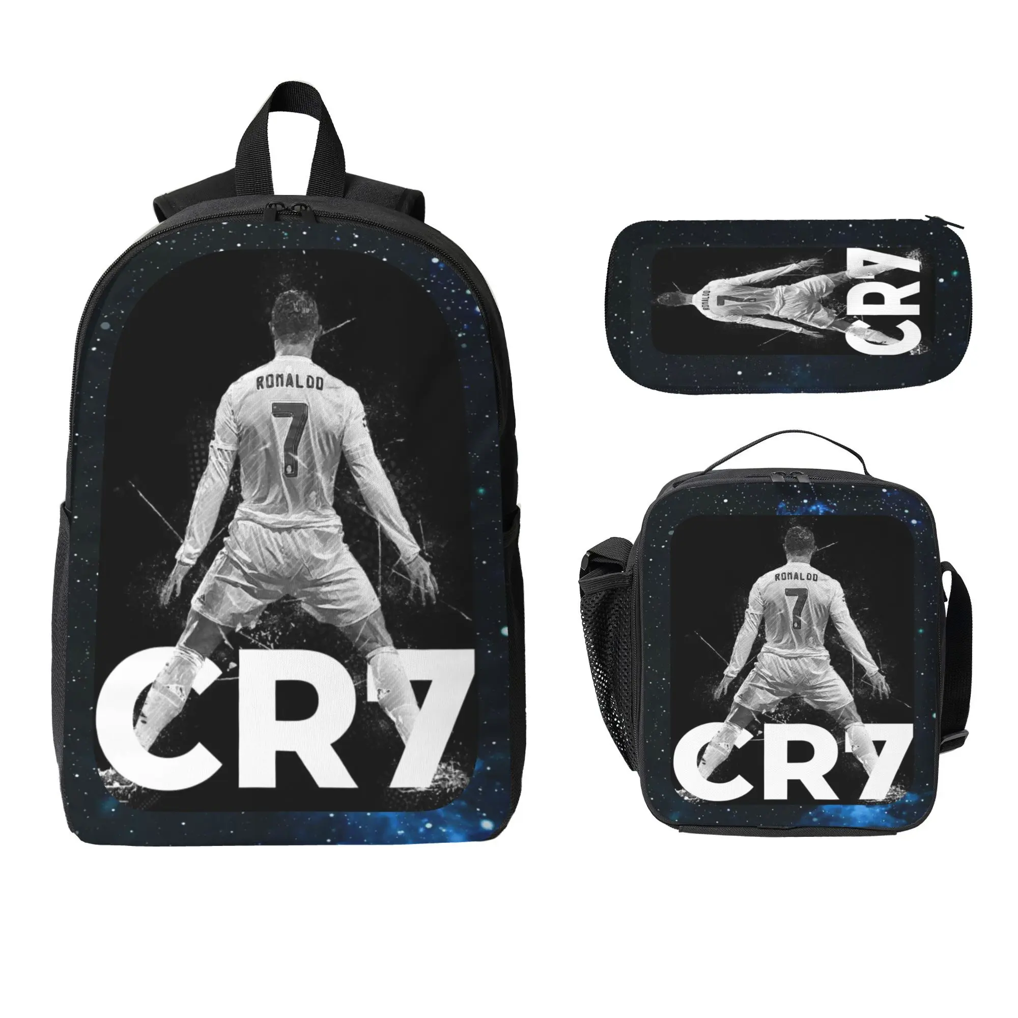 CR7 Starry Sky Backpack Lunch Bag Pencil Box 3-Piece Set Suitable for School Sports Camping Travel