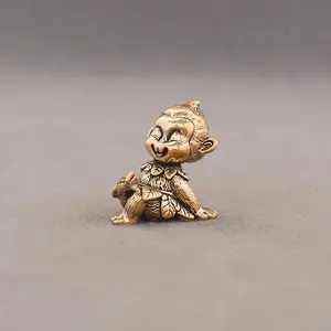 Cute Brass Monkey Figurine Home Decor Desktop Tea Pet, Adorable Animal Statue for Office Desk Decoration, Unique Gift Idea