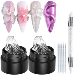 Fcozpjk Solid Builder Gel Kit 2PCS Clear 3D Sculpting Gel Non-Sticky Hand Carving Gel with Silicone Pen Transparent Hard Gel for Nails Molding Gel 3D Flowers Nail Design Manicure Salon Supplies