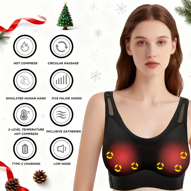Wireless Breast Massager - Hot Breast Massager Breast Massage Bra - Intelligent Heating Soothing Breasts, USB Rechargeable Black Bra, Anti-Sagging, Shaping Beautiful Breasts