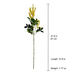 Aesthetic Artificial Mimosa Acacia Flocked Flowers, 6 Pcs Mix & Match Faux Silk Floral Stems (6 Flower  Clusters per Stem, 31.9in) for Wedding DIY Bride, Cozy Room Decor, Photography Props (Yellow)