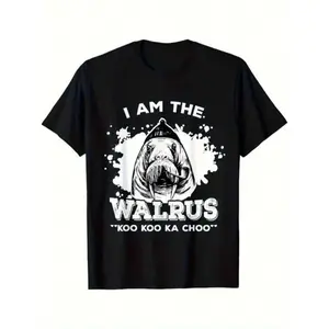 Men's Black Cotton T-Shirt | I Am Walras Graphic Design | Unique Gift For Beatles Fans, 100% Cotton, Halloween, Thanksgiving, Christmas Gift, Suitable For Men, Women, Family And Friends, Black Casual Short-Sleeved Crew Neck T-Shirt Sizes S To 3XL