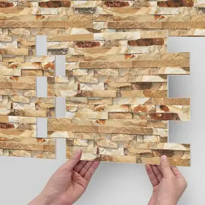 10/20PCS AST-G American PE Tile Stickers, Thickened Warm Brown Stacked Culture Stone Pattern Matte Waterproof Oil-Proof Anti-Collision Peel & Stick for Kitchen Bathroom Wall Decor