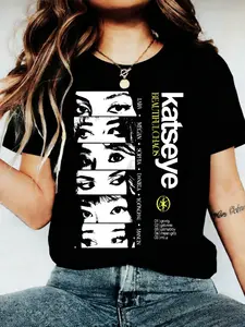 KATSEYE women's band graphic Print T-shirt, featuring the band members' eyes, inspired by the album. Suitable for concerts and casual Chic everyday wear year-round, with a relaxed fit. A perfect gift!