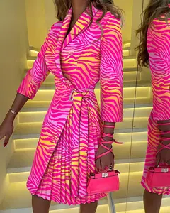 Velvet Dusk: Autumn V-Neck Cinched Waist Printed Dress