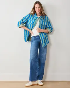 Bold Stripe - Quilted Jacket - Blue Sage