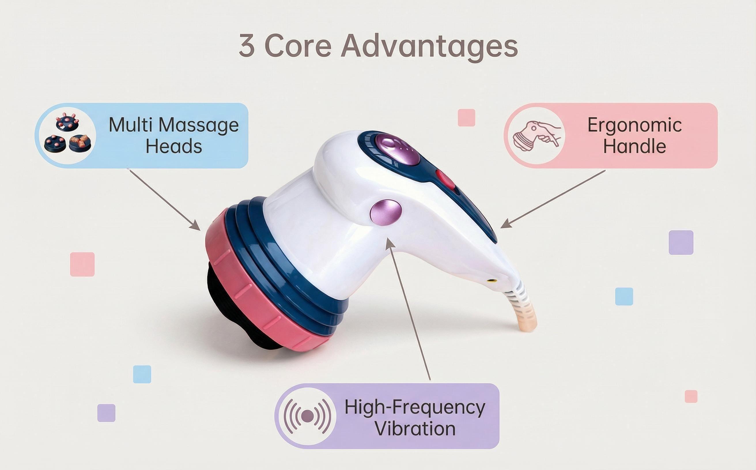 Compact Electric Handheld Massage Machine 3 Speed Intensity Modes 3 Interchangeable Heads Easy Holding Design Portable Powerful Vibration Daily Gadget