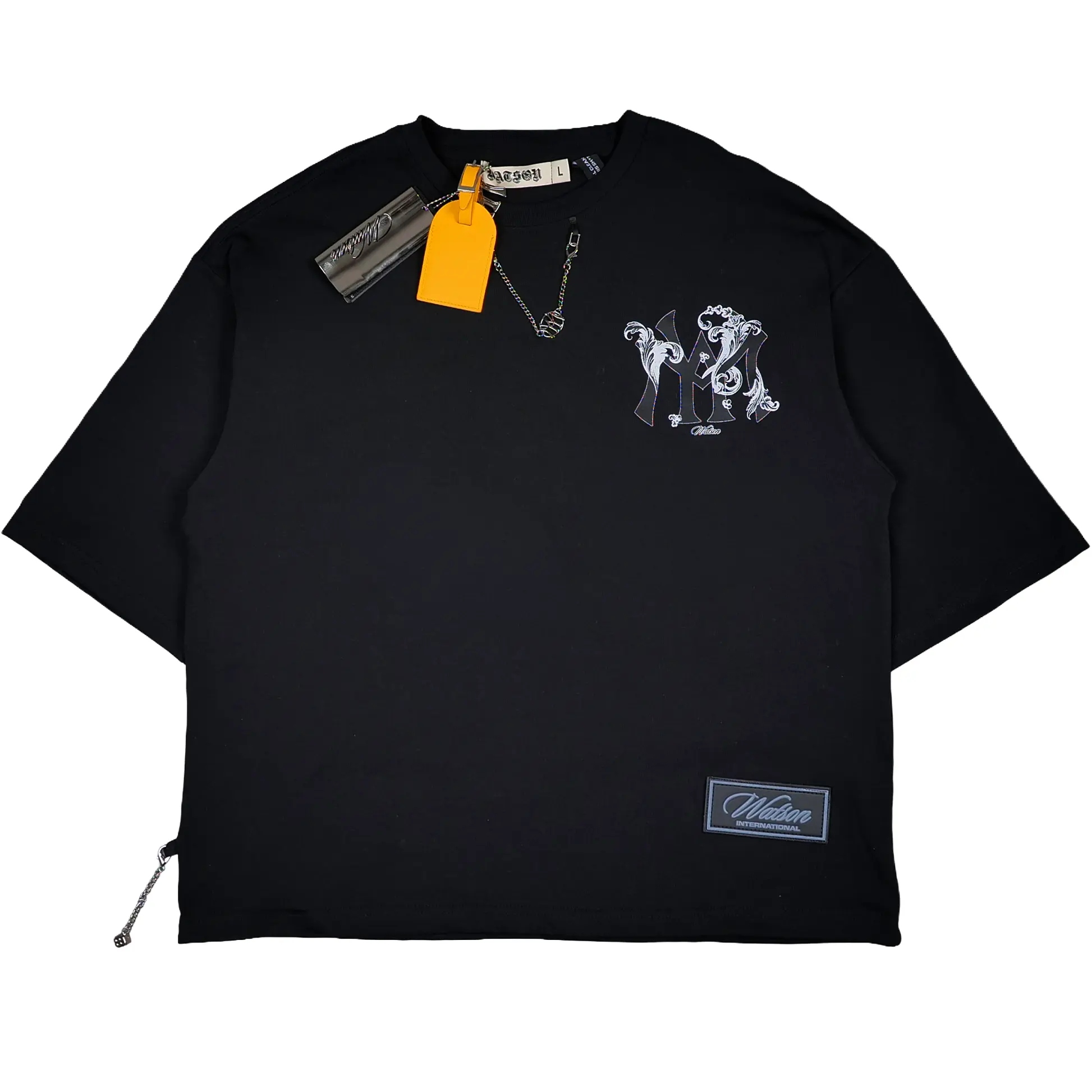 Men's WATSON Single-Stitched Logo Embellished Cotton Crew Neck Short-Sleeve Regular Fit Tee, Casual Streetwear Top
