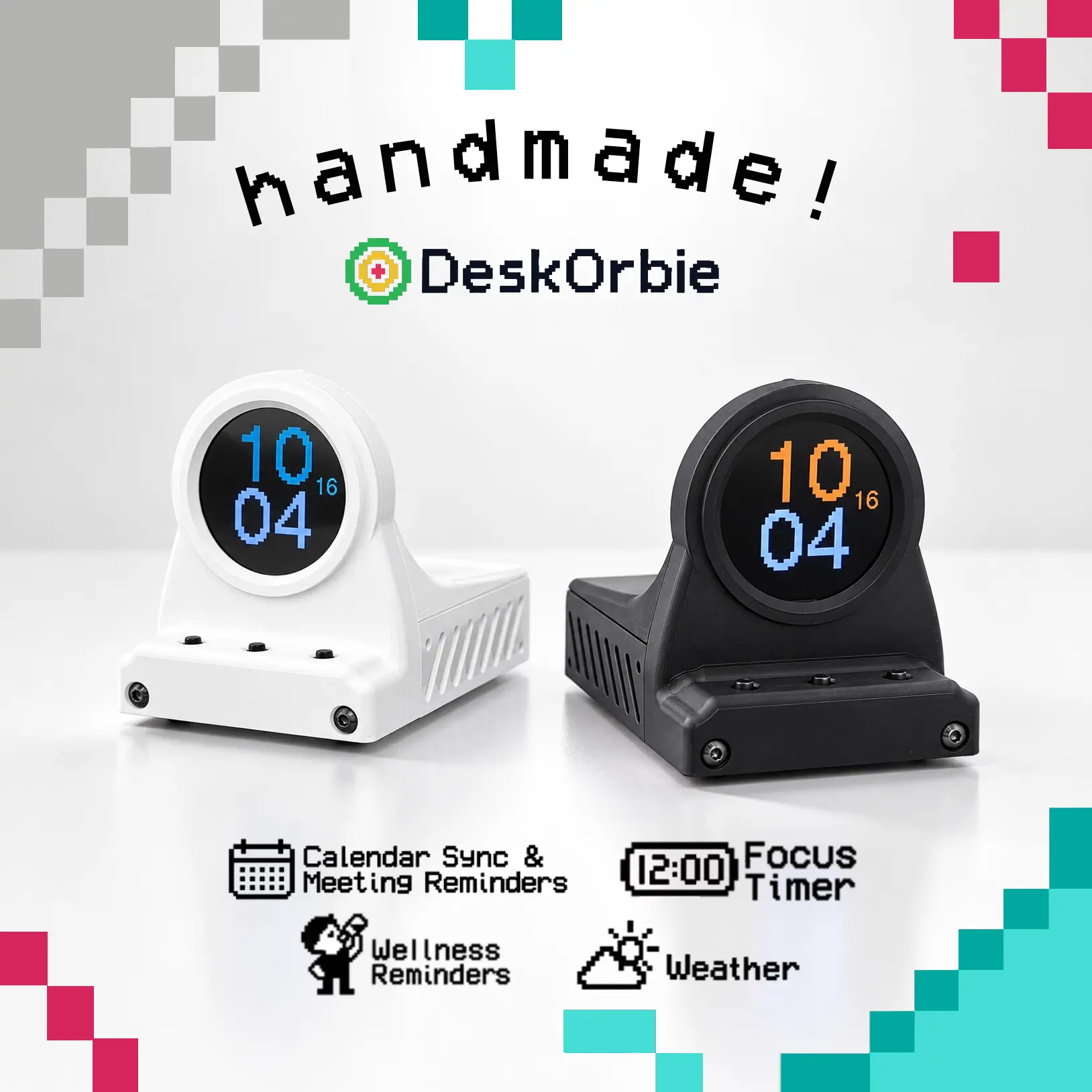 DeskOrbie 2 Smart Desk Timer Clock - Home Decor Office Stationery with Pomodoro Timer, Calendar, Wellness Reminders, Cool Gadgets for Productivity Organization