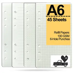 A6 Refill Paper 6-Hole Loose Leaf Notebook Refill Spiral Binder Index Paper Inner Daily Planner Dot Line Grid Blank Agenda Refills Binder Notebook Planner Diary Journals Personal Organiser Budget Planner, 45 Sheets/90 Pages Gift for Valentine's Day