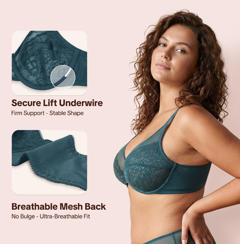HSIA Enchante Floral Lace Plus Size Underwire Unlined Unpadded Minimizer Full Coverage Bra Women's Wear Comfortable Breathable Mesh Cup