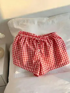 Plaid Drawstring Button Loose-Fit Casual Relaxed Shorts, Ideal for Daily Commute and Outdoor Wear, Summer Women's Bottoms