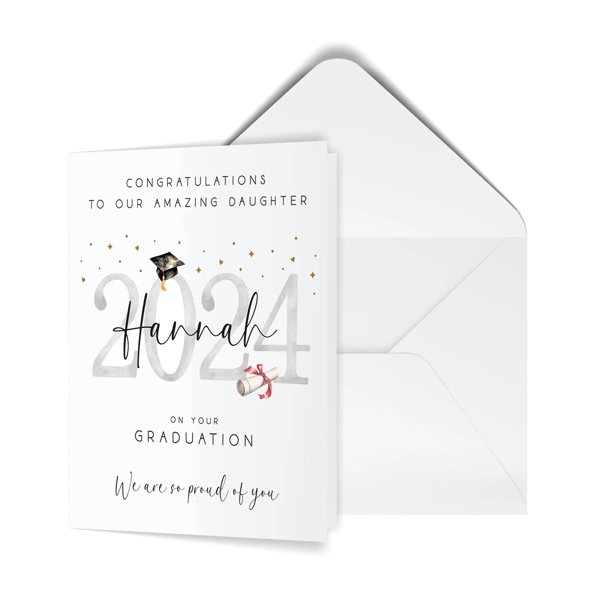 Custom Daughter Graduation Greeting Card, University Card Gift For Her Sister, Class Of 2024, Congratulations Card With Name Proud Of You