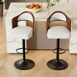 Swivel Bar Stools Set of 2, Wooden Upholstered PU Leather Barstools with Back & Footrest,Seat Adjustable Height 24.5-33.5IN,Counter Height Bar Chairs for Kitchen Island,