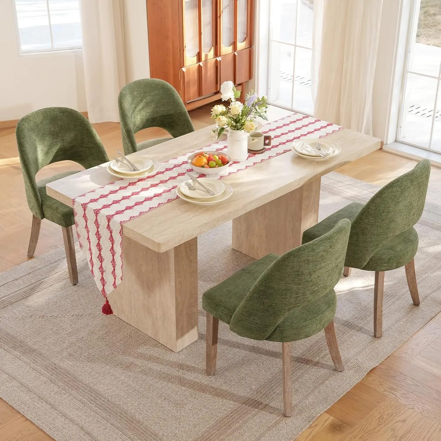 ABCASA Modern Dining Chairs, Upholstered Solid Wood Farmhouse Kitchen Chairs, Premium Chenille Chairs for Kitchen Dining Room & Small Spaces