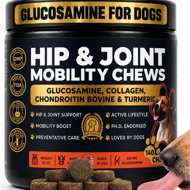 PUP CHOICE Dog Hip & Joint Care Chewables - 500mg Glucosamine HCl Supplement with Chondroitin, Collagen, MSM, Turmeric - Veterinarian Recommended Mobility Boost for Large Breeds, Seniors & Flexibility Support