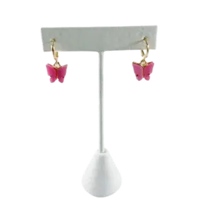 Pearly Butterfly Huggie Hoop Earrings, Features A Dangly Butterfly Acrylic Charm On A Mini Huggie Hoop Closure