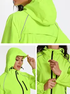 Ladies' raincoat, waterproof and windproof jacket, breathable and sweat-wicking hooded jacket, foldable and lightweight cycling, running, hiking gear, reflective travel, work, cycling, walking waterproof jacket