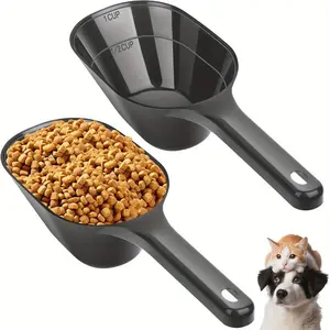 2 dog food scoops, pet food scoops, with measuring lines. 1/2 cup and 1 cup plastic pet food scoops suitable for dogs, puppies, and cats.