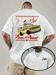 Pizza Planet Truck T-shirt Men's Toy Story Printed Casual Short Sleeve Pattern T-shirt Street Wear Streetwear