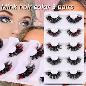 Colorful False Eyelashes for Festival Parties, 5 Pairs Mixed Mink Hair, 6D Soft Fluffy Lashes, Glue Included, Stage Special Use