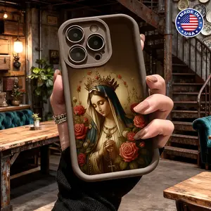 Artistic Virgin Mary Floral Religious Aesthetic Silicone Casing for iPhone 17,16,15,14 Pro Max,13,12,11,XR,XS Plus,Air - Slim,Lightweight,Shockproof,Anti-Drop,Durable Smartphone Cellphone Accessories Cover