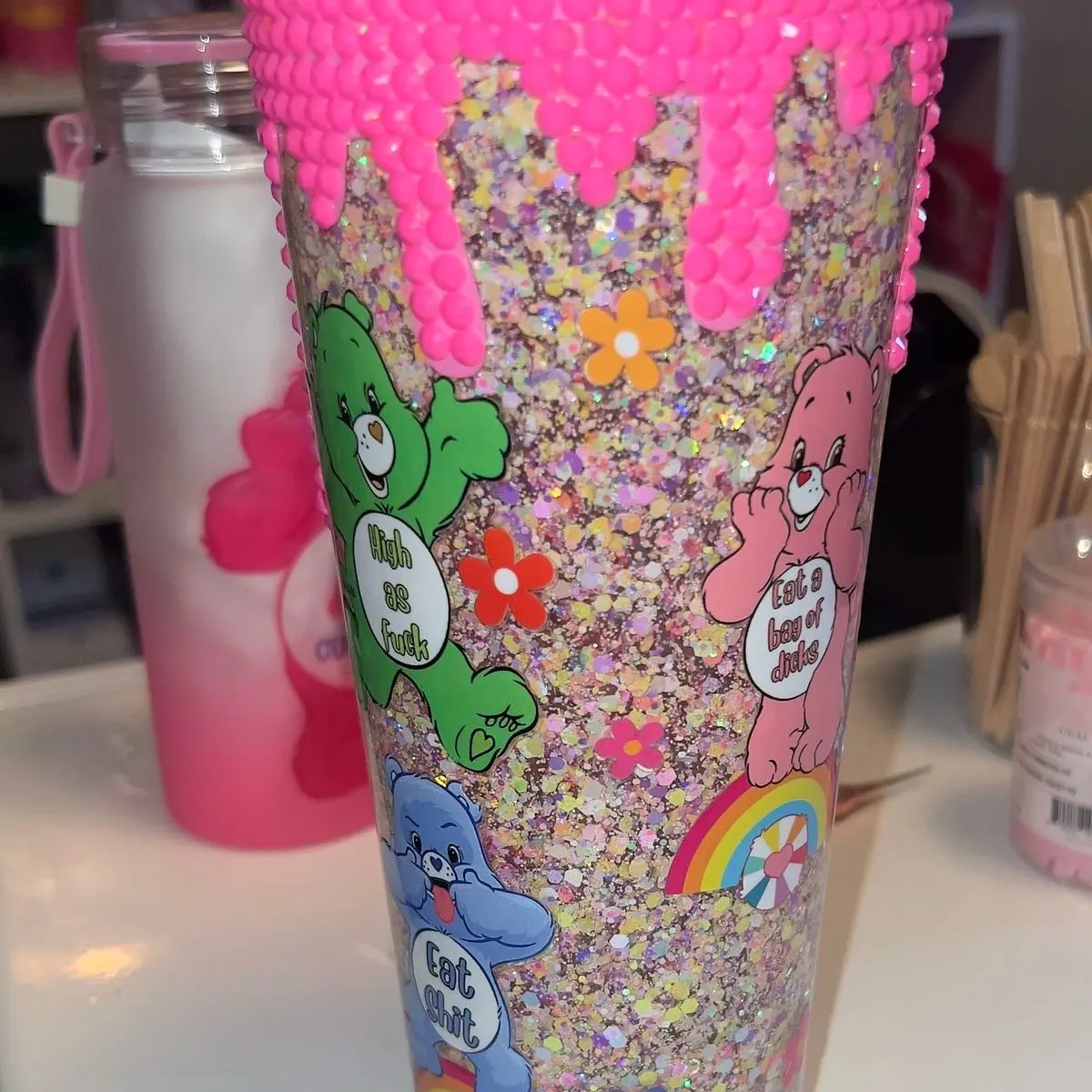 Premade 24oz Rhinestone Drip Snow Globe for Home and Office Use - Drinkware, Bottle