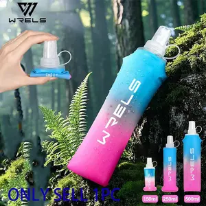 Foldable Portable Sports Soft Water Bottle, Gradient Color Running Water Jug with Silicone Sipper Lid, Handheld Ring, Outdoor Hiking Cycling Gym