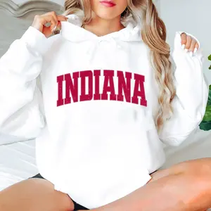 All Team - Indiiana Distressed Varsity College Hoodie – White, Custom Your Team, Game Day Outfit, Perfect for Casual Wear, Game Day Shirt, Menswear & Womenswear