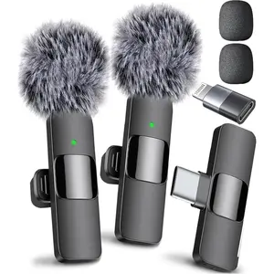 (Latest Model) - Wireless Mini Microphone for iPhone, iPad, Android - 2 Pack Lavalier Microphone for Video Recording - iPhone Mic Crystal Clear Recording with USB-C for Content Creators