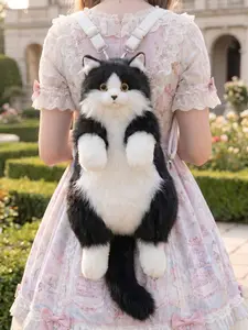 Cute realistic cow cat shaped backpack, plush cat backpack, Fluffy Backpack — a realistic stuffed animal fashion accessory, a niche and creative gift for cat lovers, includes 1 set of gift wrapping.