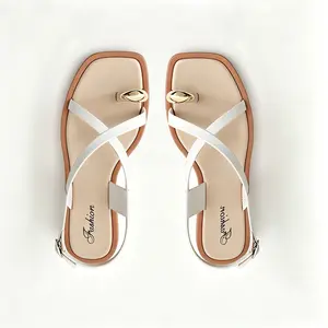 BaTi Toe-Loop White Sandals | Single-Strap Toe-Post | Women'sFootwear | Minimalist | Versatile | Comfortable | Beach Style